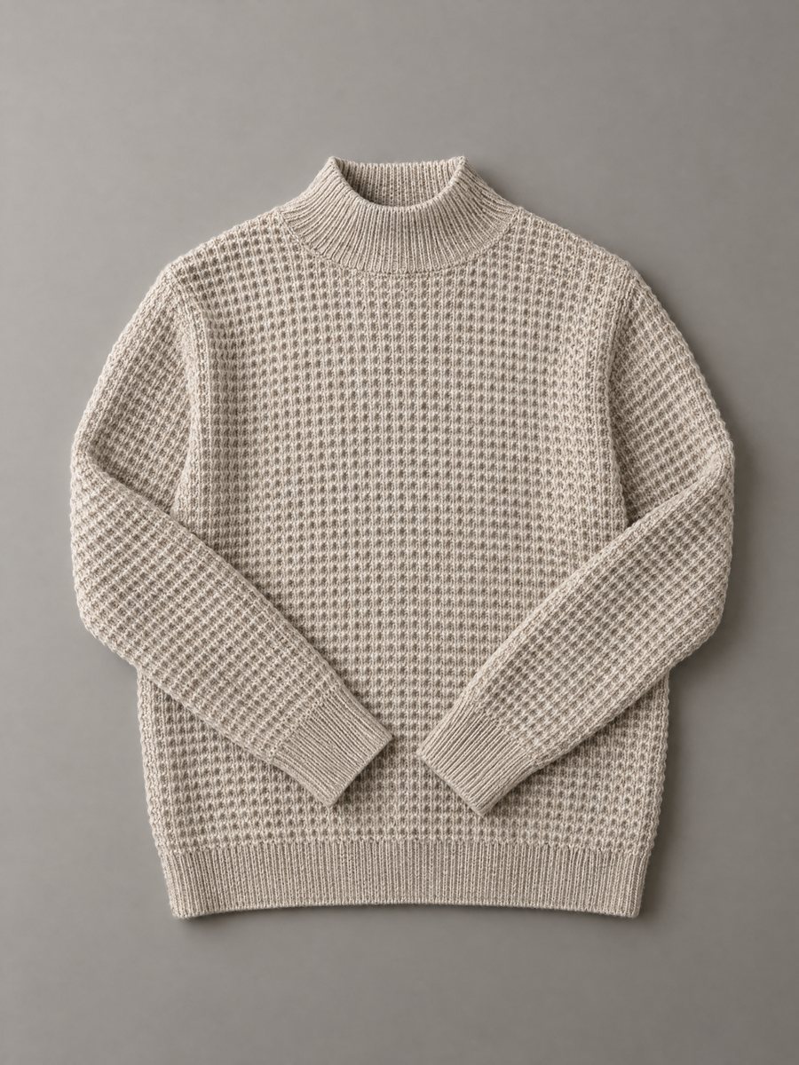 Oatmeal waffle-stitch mock-neck, 7 GG, Madinaple Fashion Craft Ltd.