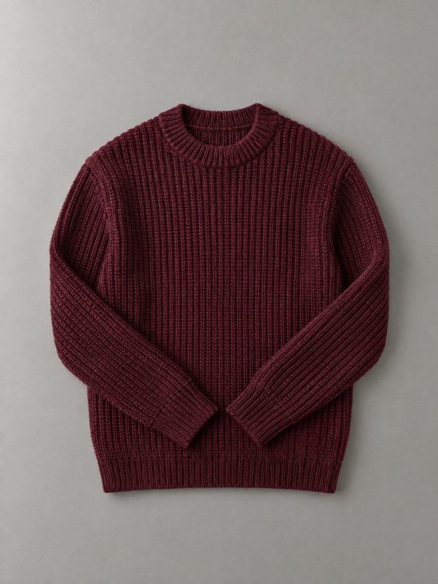 Burgundy chunky rib crew, 3 GG, Madinaple Fashion Craft Ltd.