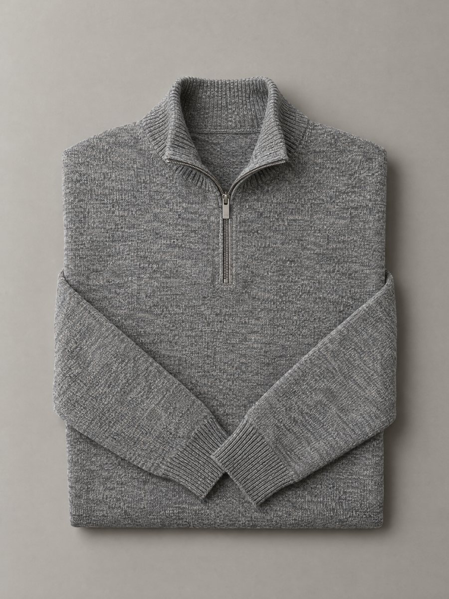 Grey-marl fine-gauge half-zip, 12 GG, Madinaple Fashion Craft Ltd.