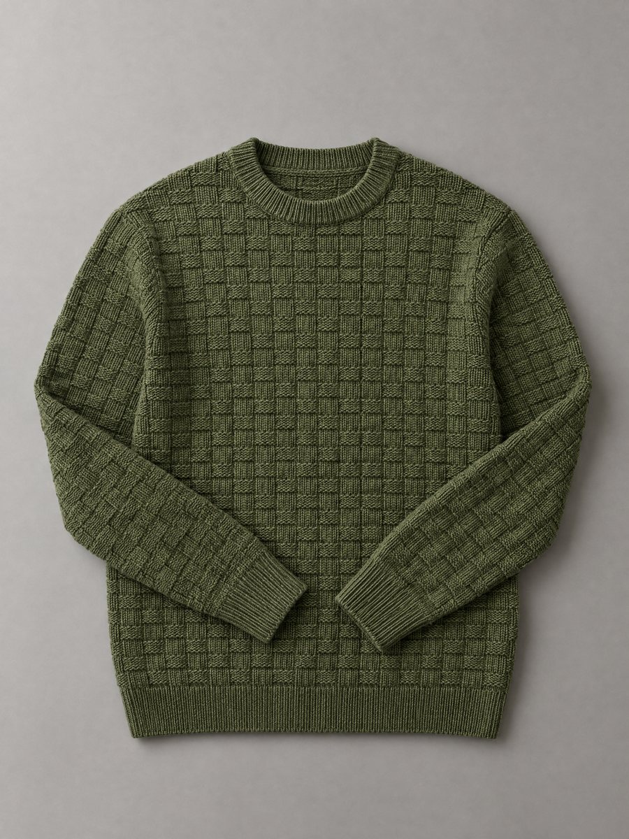 Olive basket-weave crew, 5 GG, Madinaple Fashion Craft Ltd.