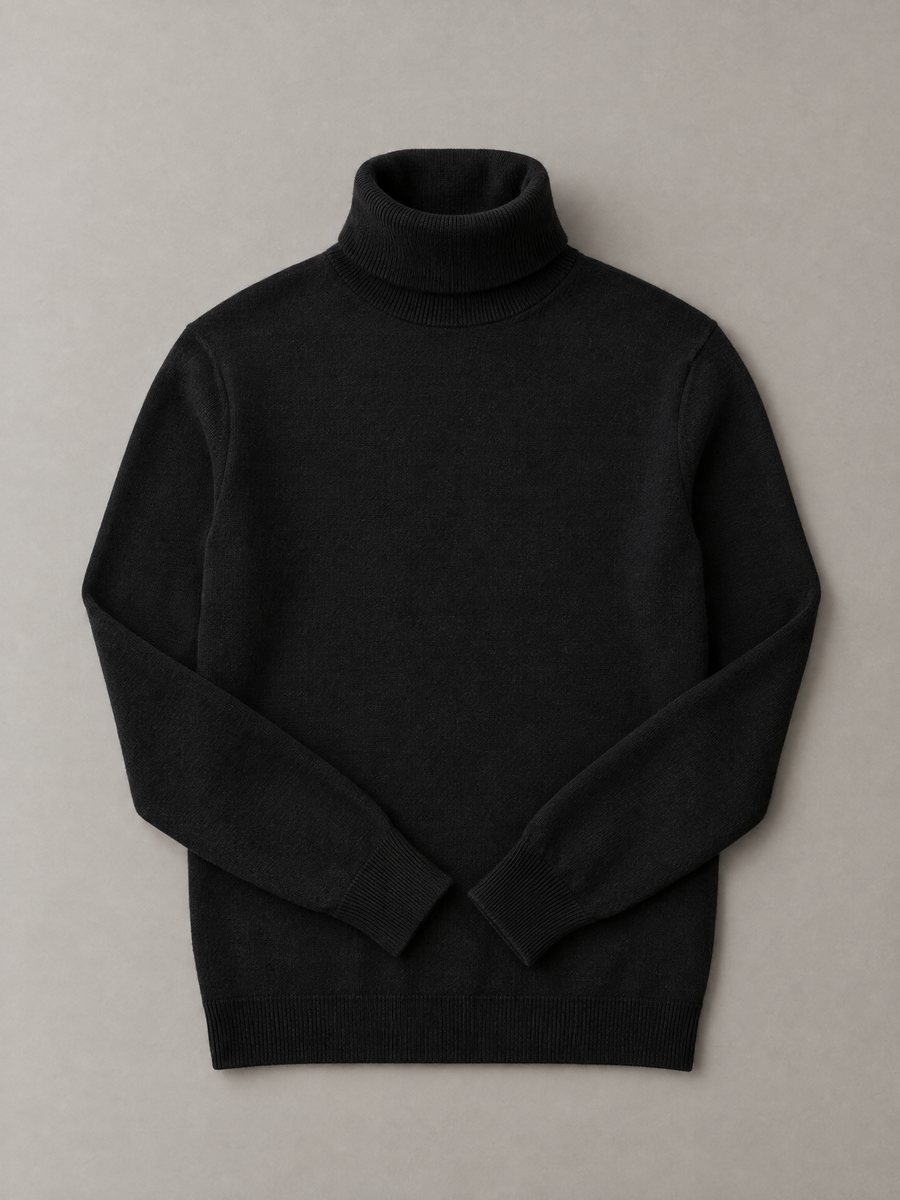 Black fine-gauge roll-neck, 12 GG, Madinaple Fashion Craft Ltd.